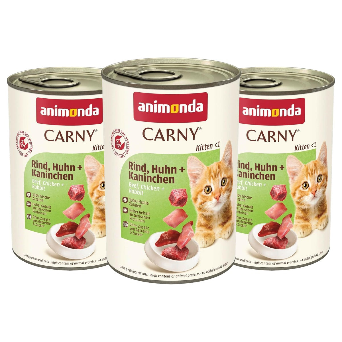 Animonda Carny Kitten natvoer kattenvoer rundvlees+kip+konijn 12 x 400 g - 3-pack