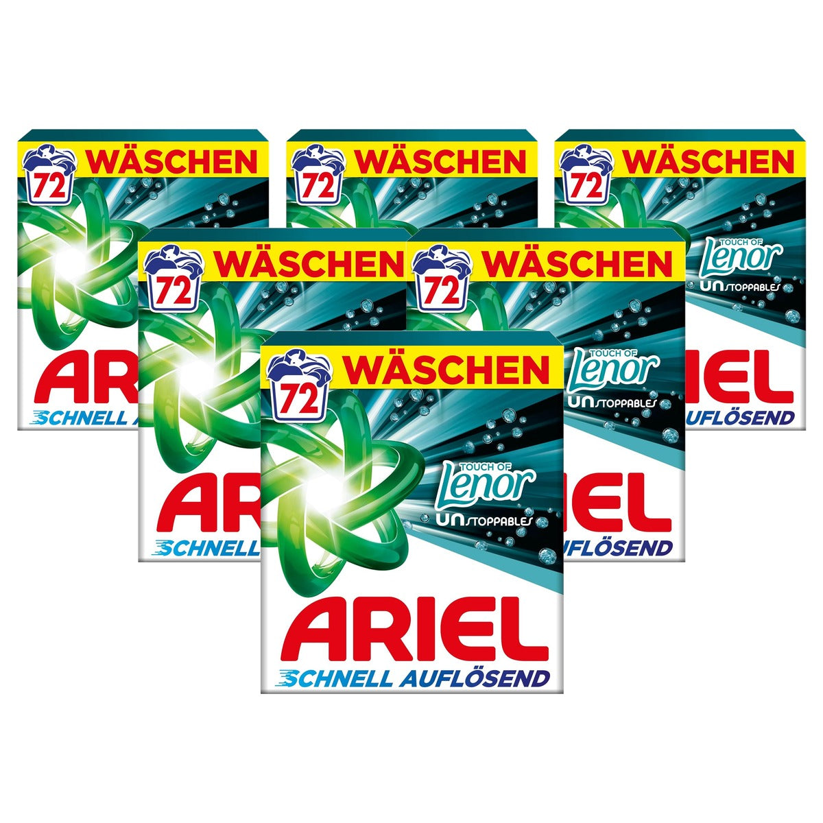 Ariel Universal waspoeder Touch of Lenor Unstoppables 6 x 72 wasbeurten - Voordeelverpakking