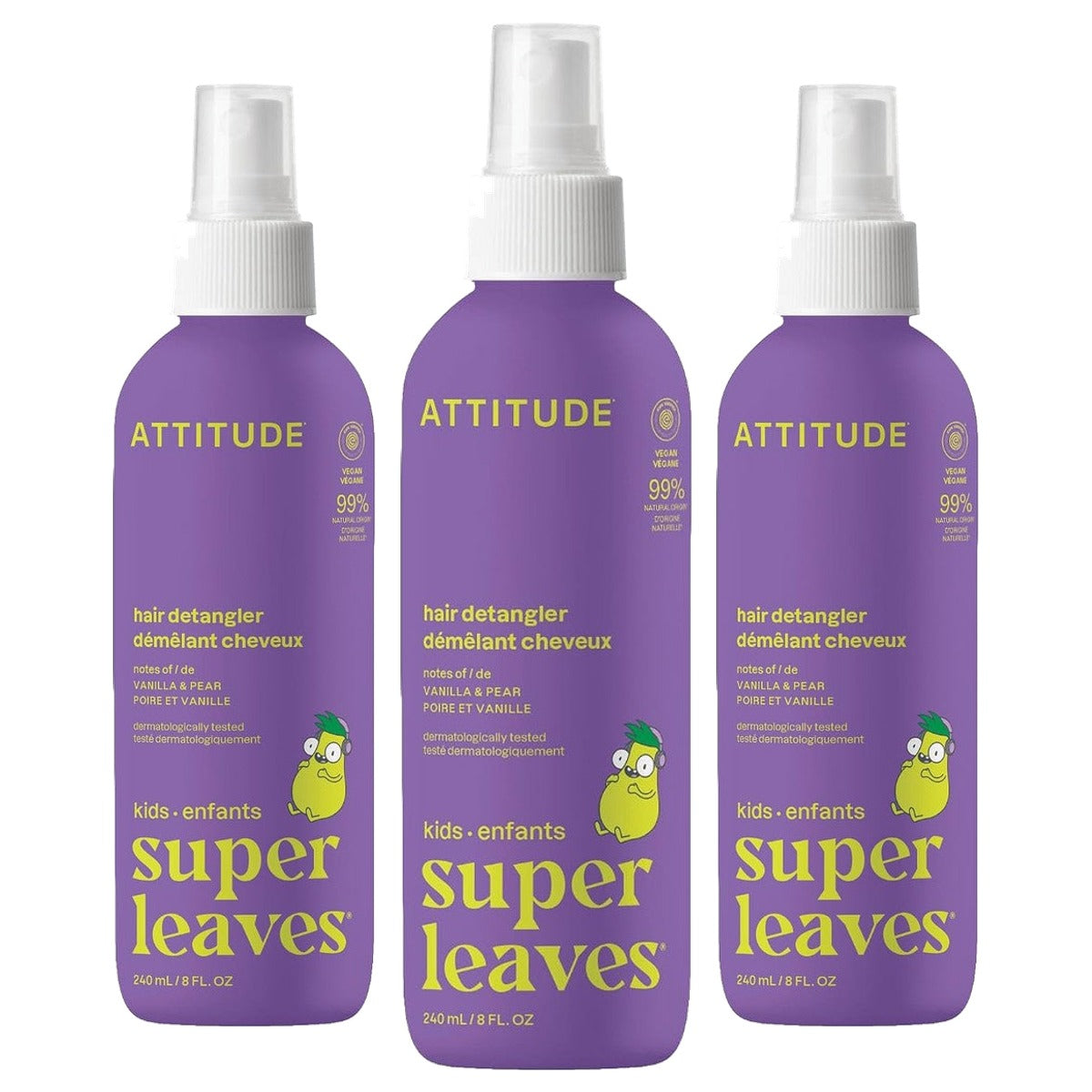 Attitude Haarontwarrer Spray voor Kinderen Vanille & Peer 8 fl oz - 3-pack