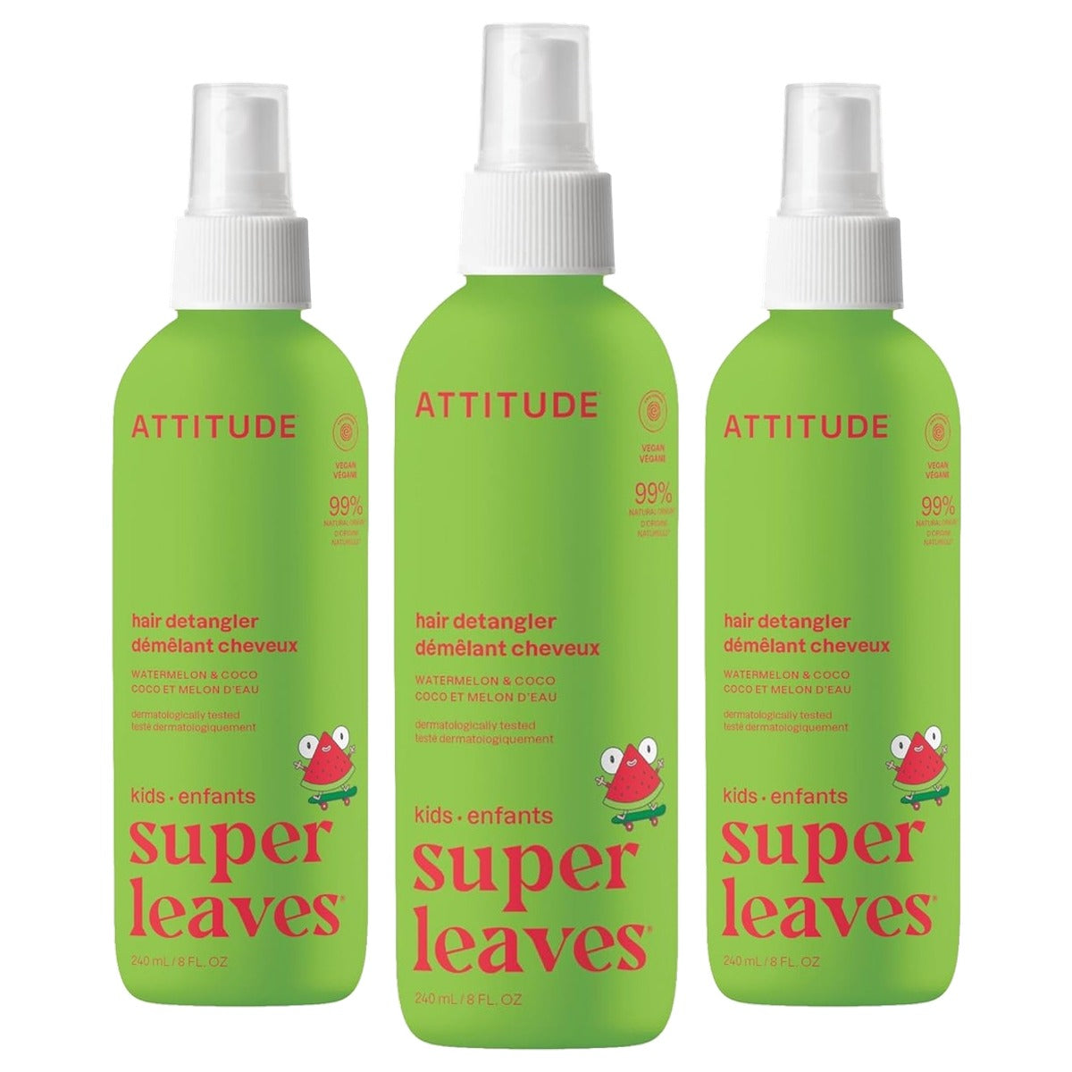 Attitude Haarontwarrer Spray voor Kinderen Watermeloen en Coco 240 ml - 3-pack