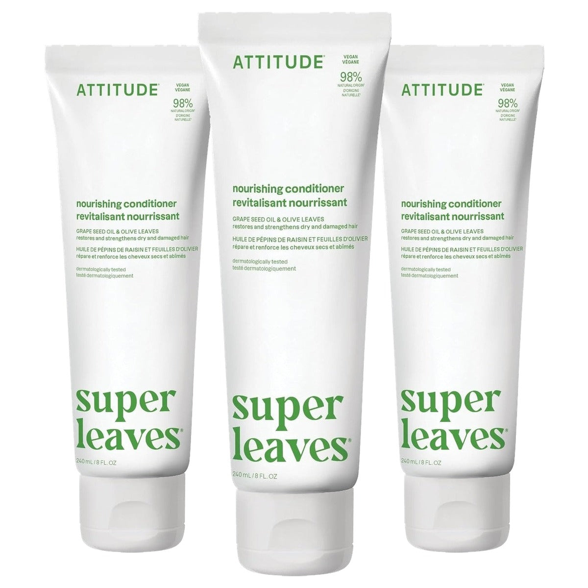 Attitude Voedende Haarconditioner Grapeseedolie en Olijfbladeren 240 ml - 3-pack