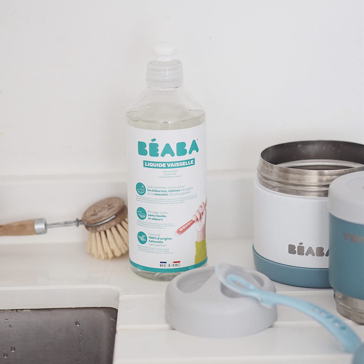 BÉABA, Geschirrspülmittel für Babyflaschen und Esszubehör, 100% natürlichen Ursprungs, Parfümfrei, 100% biologisch abbaubar, Packung mit 2x500 ml door Huishoudvoordeel nu bij Huishoudvoordeel