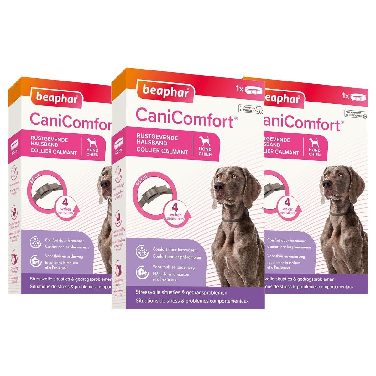 Beaphar Canicomfort hondenhalsband, rustgevend met feromonen, 65 cm - 3-pack