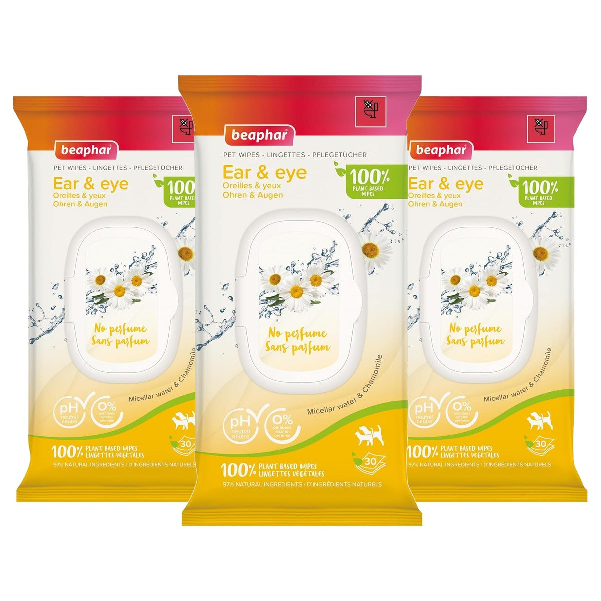 Beaphar Verzorgende Doekjes Oren & Ogen hond & kat, 30 stuks - 3-pack