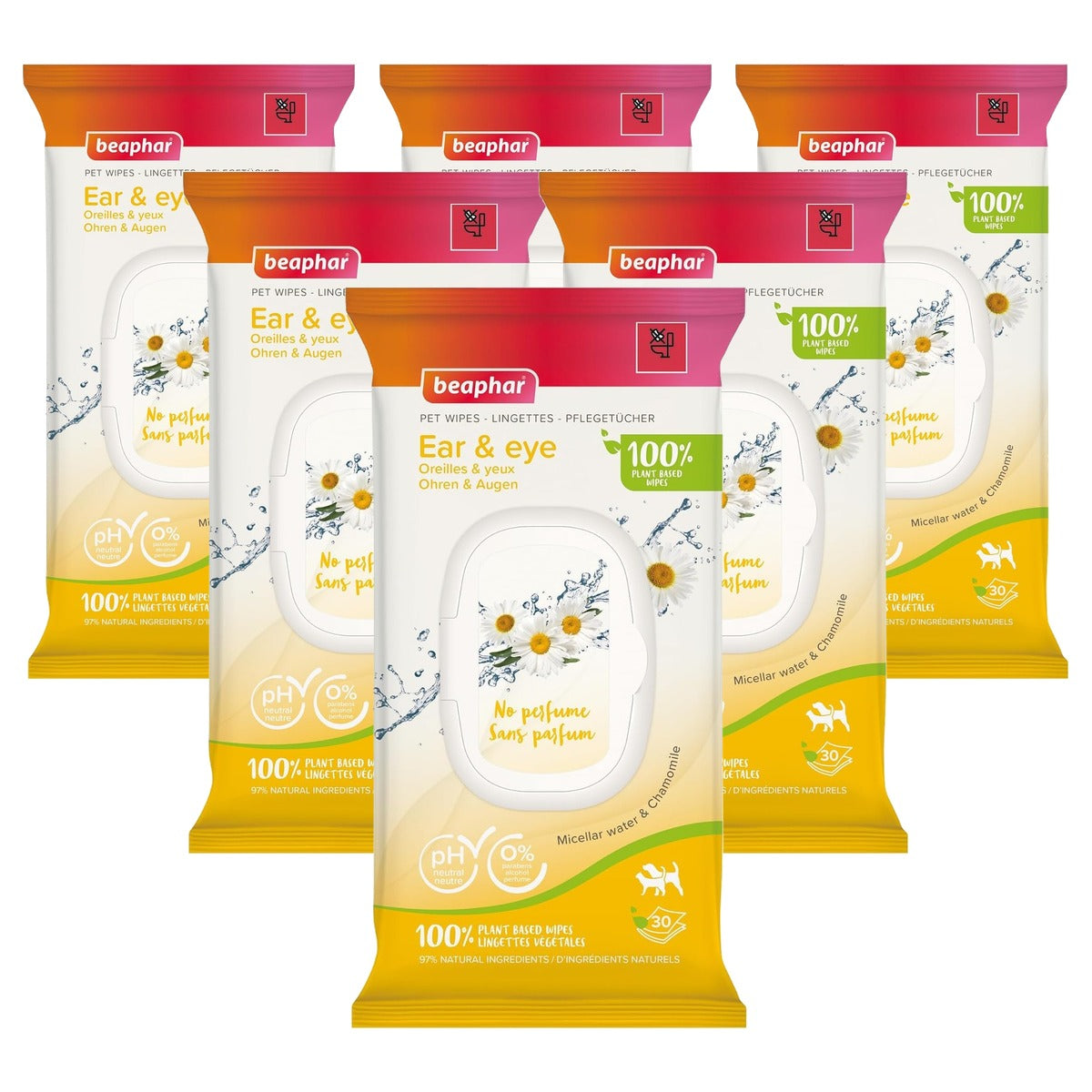 Beaphar Verzorgende Doekjes Oren & Ogen hond & kat, 30 stuks - 6-pack