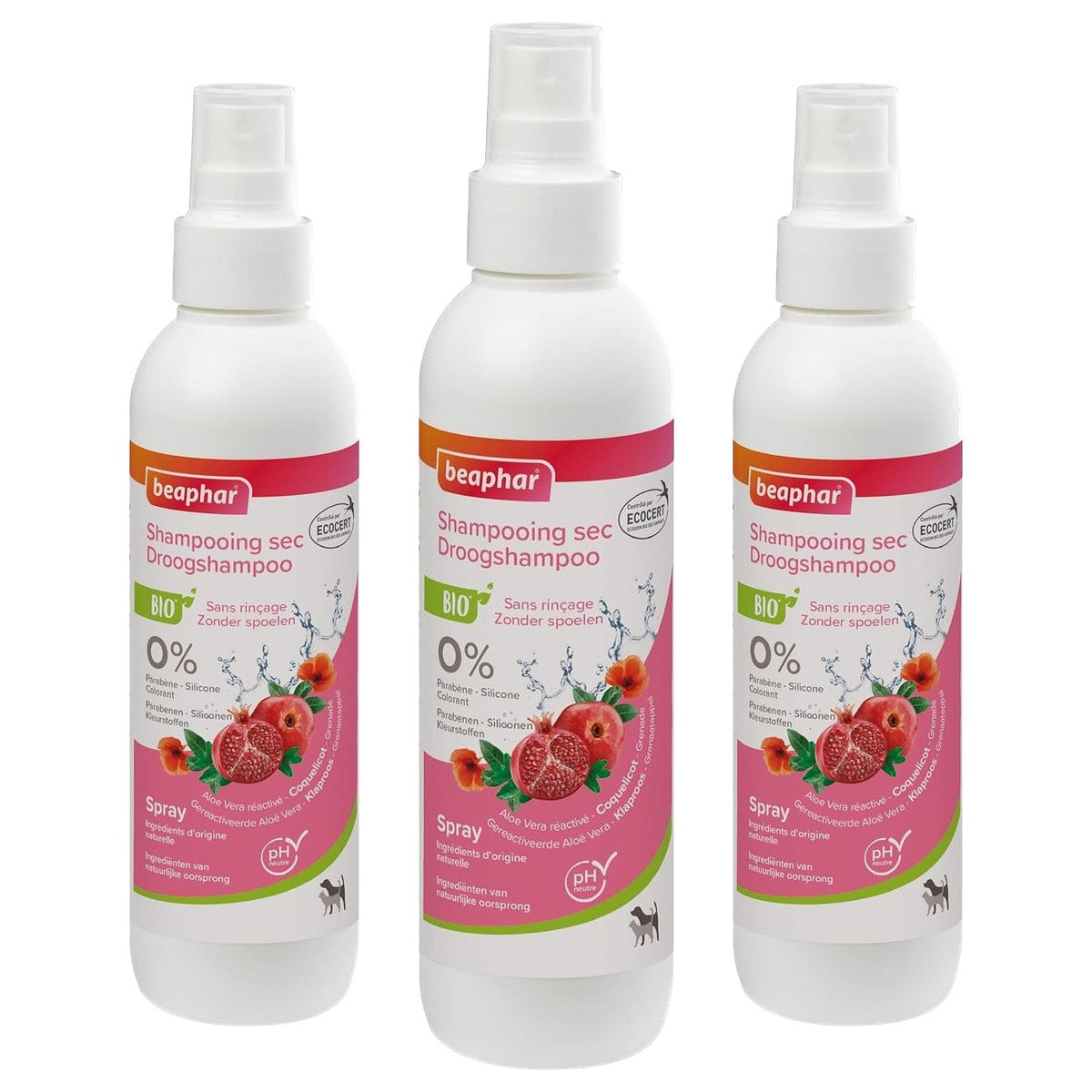 Beaphar ECOCERT droge shampoo hond & kat 200 ml - 3-pack