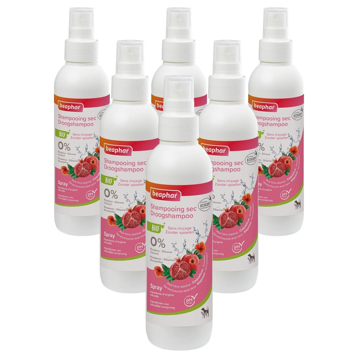 Beaphar ECOCERT droge shampoo hond & kat 200 ml - 6-pack