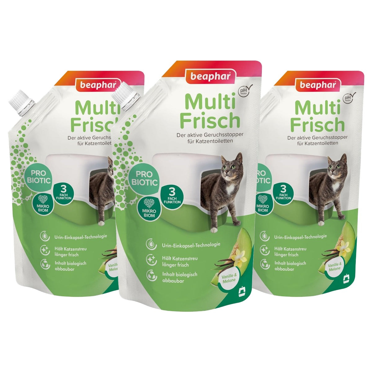 Beaphar Geurabsorber Kattenbakvulling Vanillemeloen 400 g - 3-pack