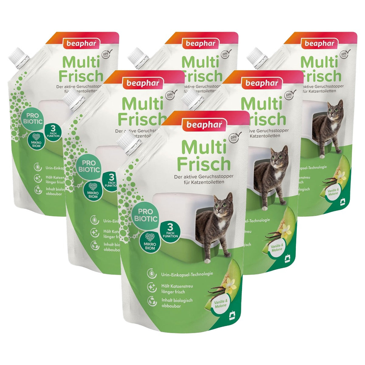Beaphar Multi Fresh kattenbakverfrisser vanille en meloen 400 g - 6-pack
