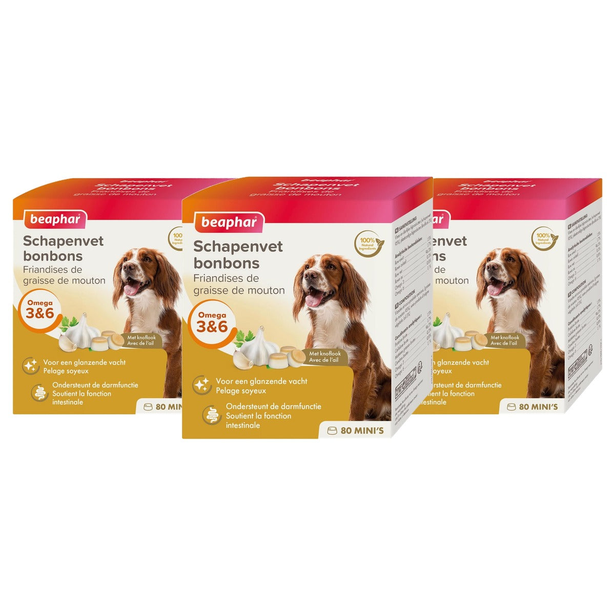 Beaphar Schapenvet hondensnack knoflook mini 245 g - 3-pack