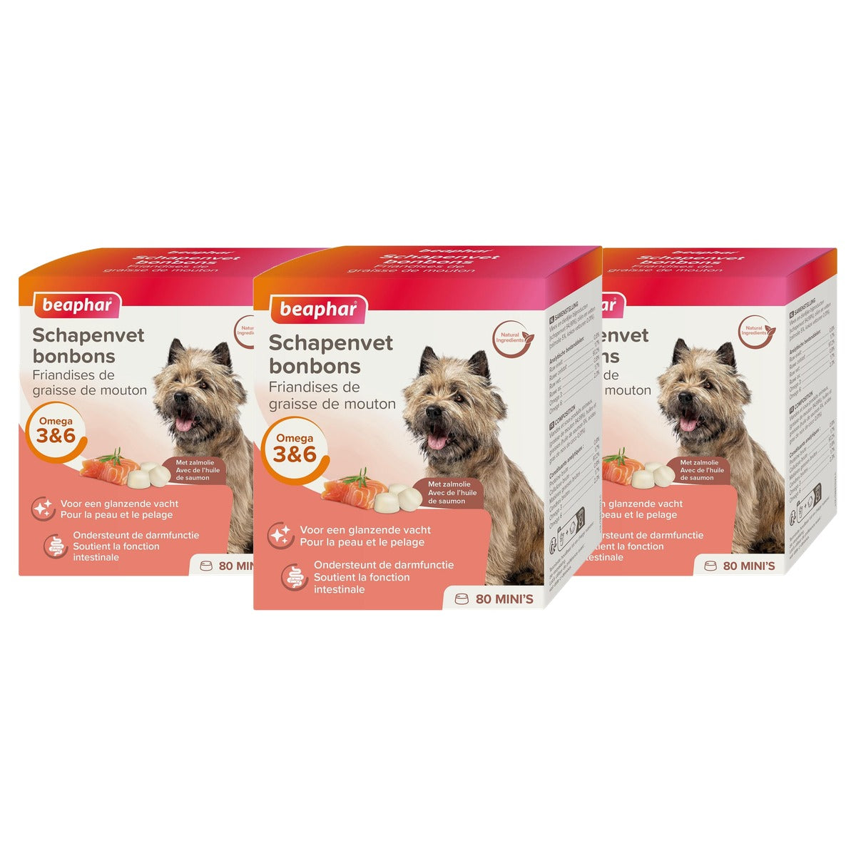 Beaphar Schapenvet Snoep Mini hondensnack zalm 245 g - 3-pack