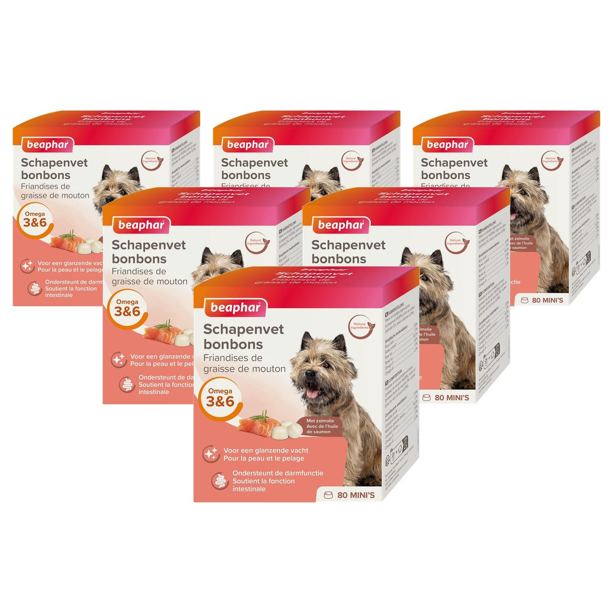 Beaphar Schapenvet Snoep Mini hondensnack zalm 245 g - 6-pack