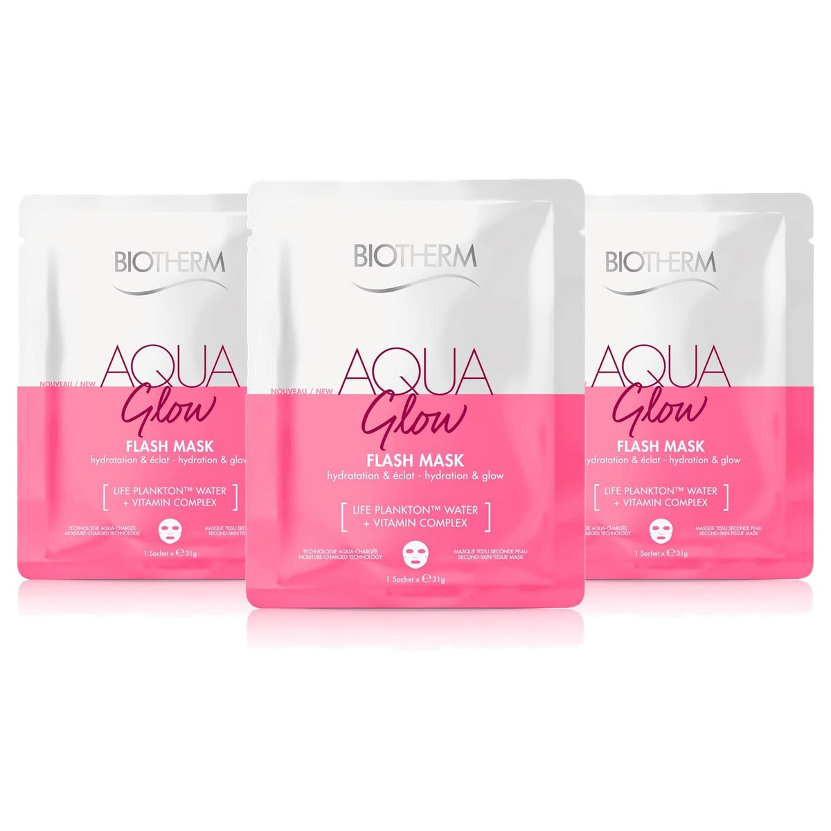 Biotherm Aqua Super Mask Glow Doekmasker 31 g - 3-pack