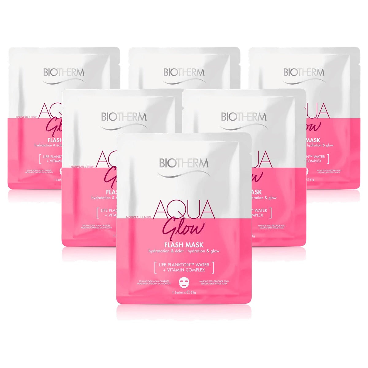 Biotherm Aqua Super Mask Glow Doekmasker 31 g - 6-pack
