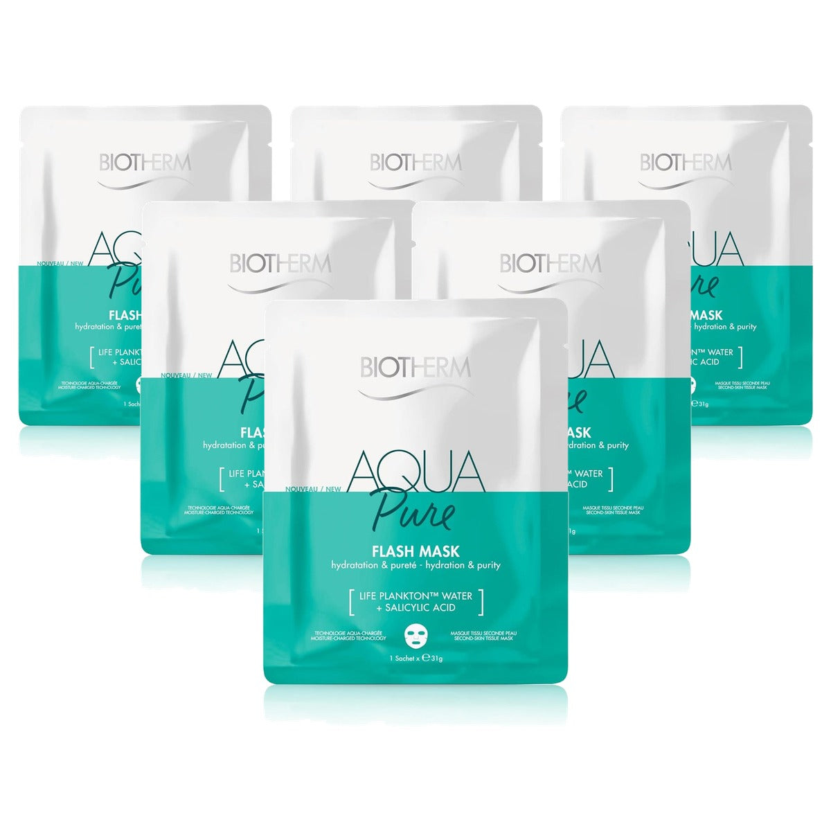 Biotherm Aqua Super Mask Pure Hydraterend Doekmasker 31 g - 6-pack