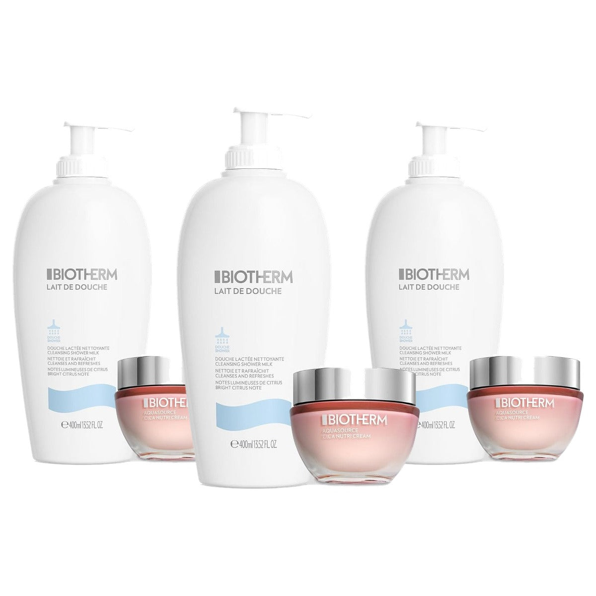 Biotherm Aquasource Cica Nutri Cream 50 ml & Lait de Douche Douchegel 400 ml - 3-pack