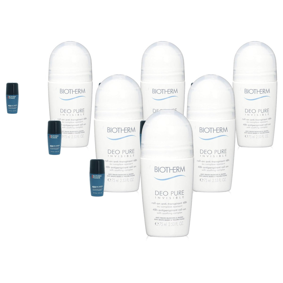 Biotherm Deodorant Pure Onzichtbare Roll-On & Homme Day Control 48H Deodorant Roll-On 75 ml - 6-pack