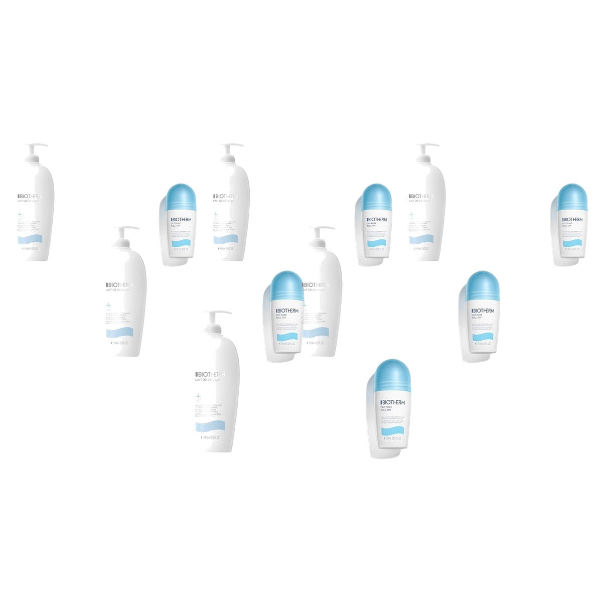 Biotherm Douche- en Deodorantset Lait de Douche 400 ml & Deo Pure Roll-On 75 ml - 6-pack