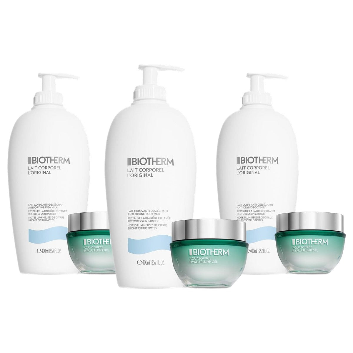 Biotherm Duo Lait Corporel L'Original Bodylotion 400 ml & Hyalu Plump Gel 50 ml - 3-pack