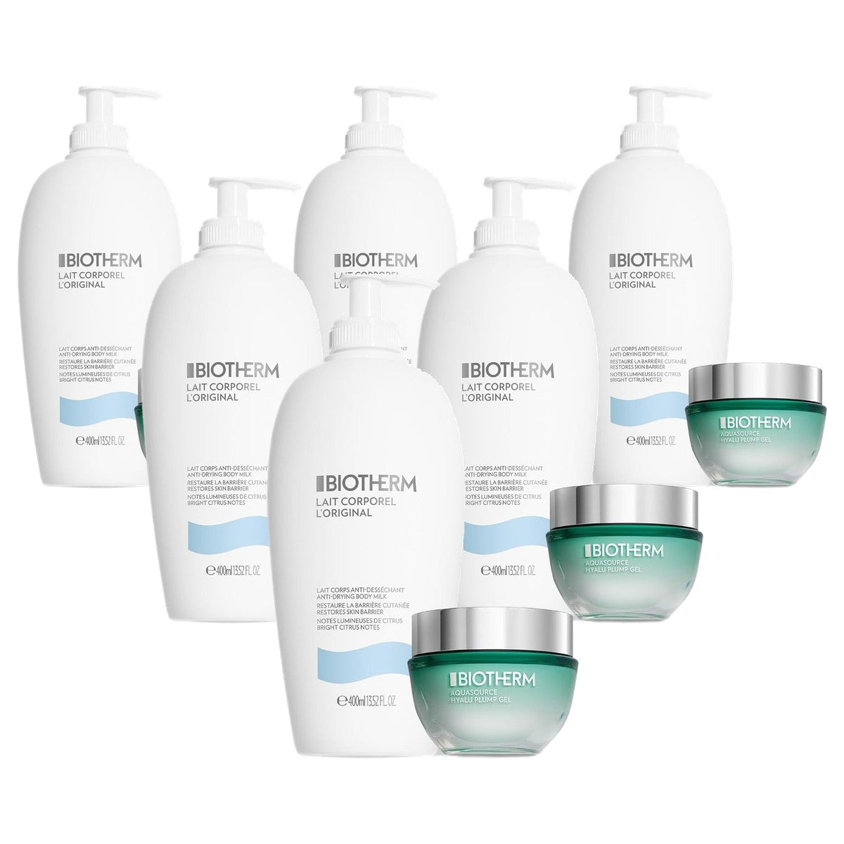 Biotherm Duo Lait Corporel L'Original Bodylotion 400 ml & Hyalu Plump Gel 50 ml - 6-pack