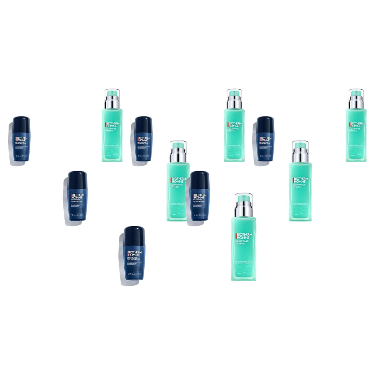 Biotherm Homme Day Control 72H Deo Roll-On 75 ml & Homme Aquapower SPF14 Gezichtsgel 75 ml - 6-pack