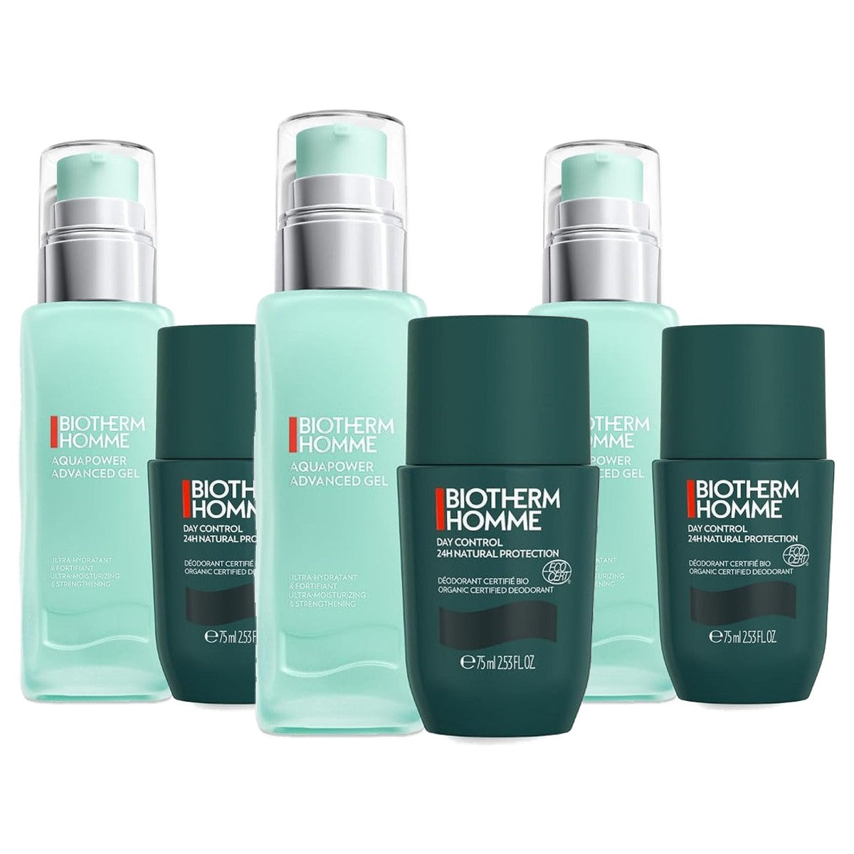 Biotherm Homme Fresh Set Aquapower Advanced Gel 75 ml & Day Control 24H Ecocert Deo Roll-On 75 ml - 3-pack