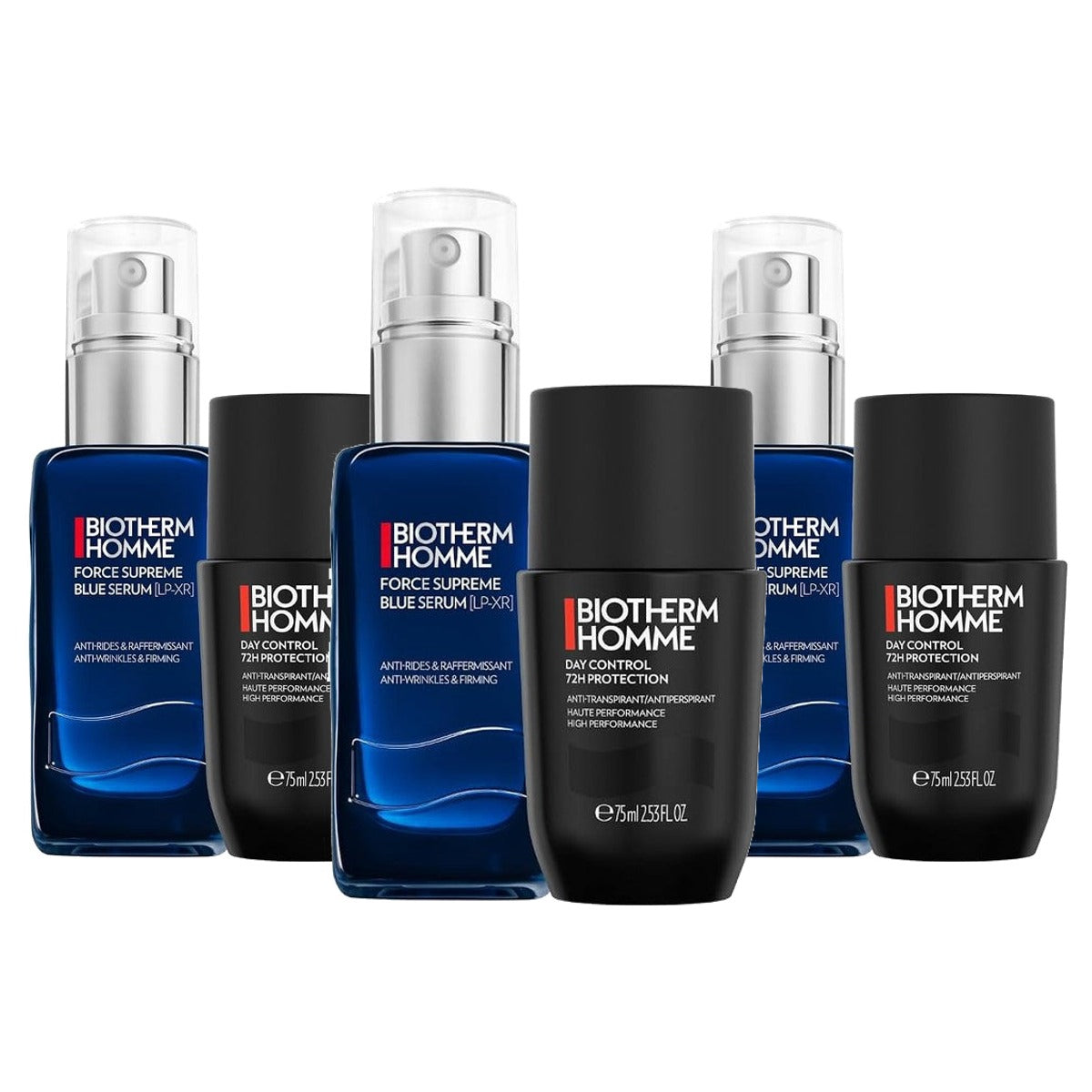 Biotherm Homme Onderhoudsset Day Control 72H Deo Roll-On 75 ml & Force Supreme Blue Serum 30 ml - 3-pack