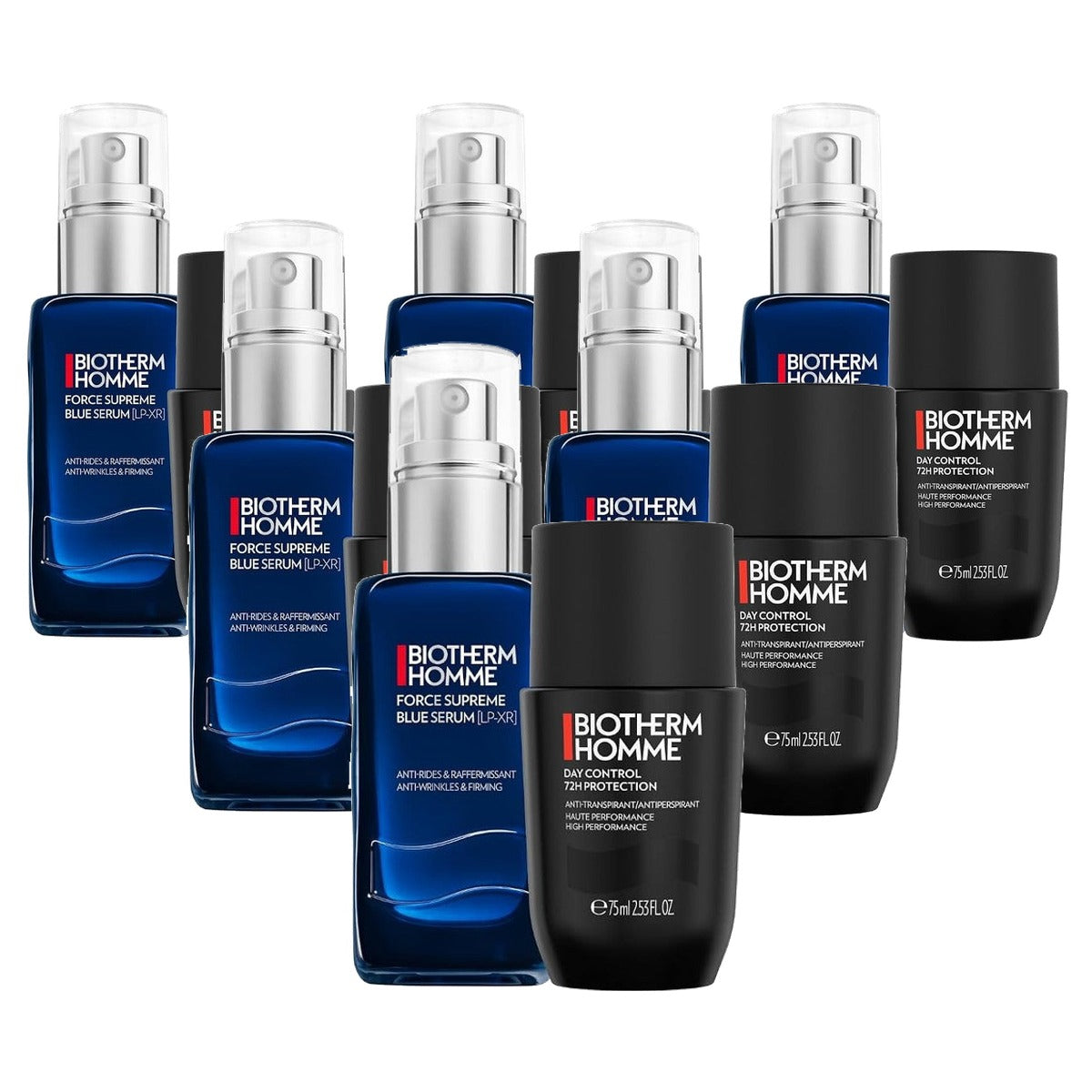 Biotherm Homme Onderhoudsset Day Control 72H Deo Roll-On 75 ml & Force Supreme Blue Serum 30 ml - 6-pack