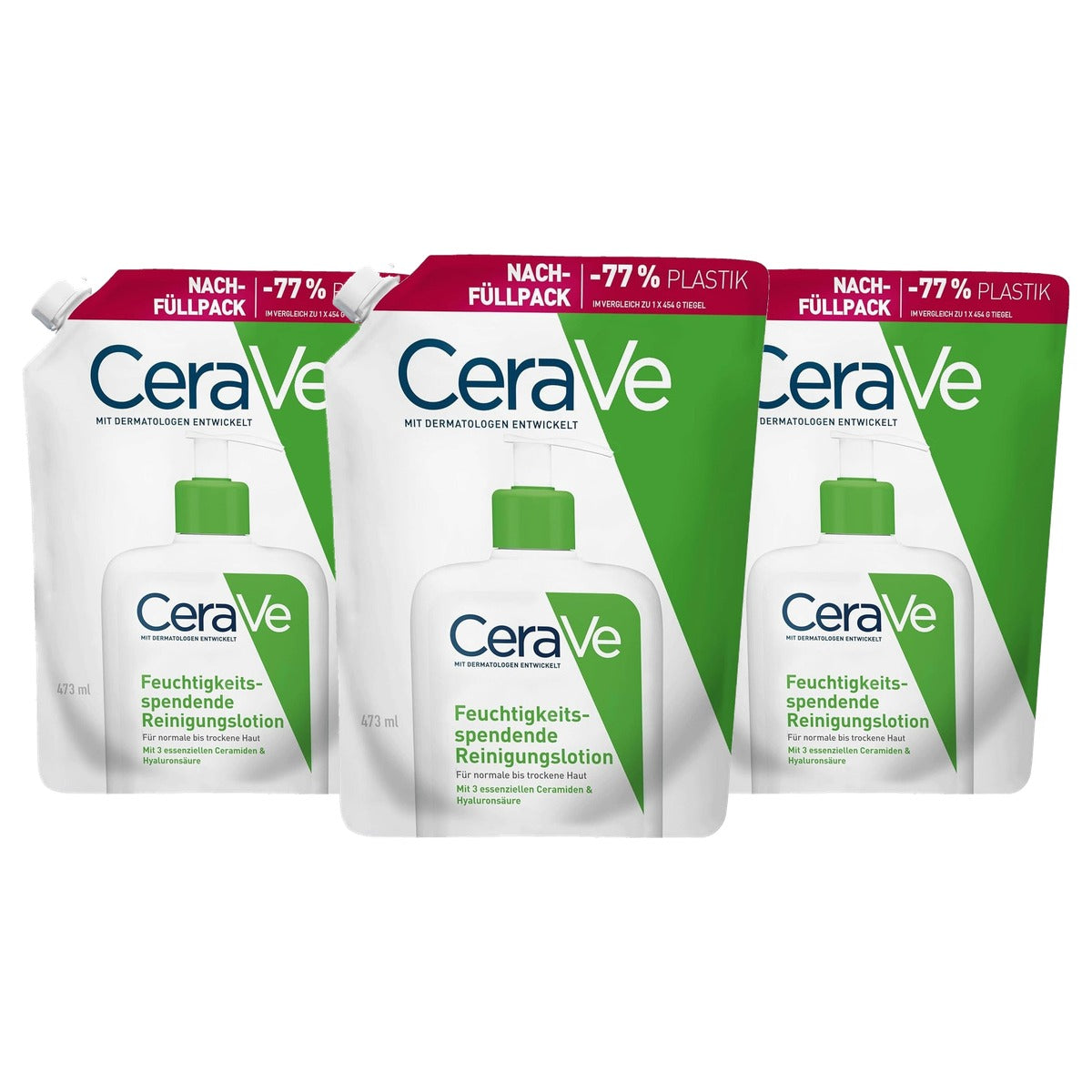 CeraVe Hydraterend Reinigend Navulzakje voor Gezicht en Lichaam 473 ml - 3-pack
