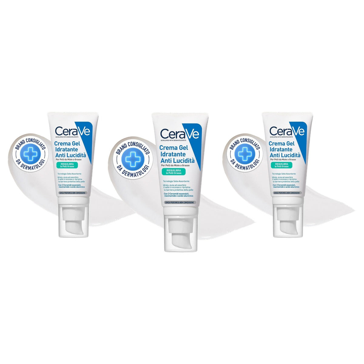 CeraVe Oil Control Hydraterende Gelcrème voor Gemengde tot Vette Huid 52 ml - 3-pack