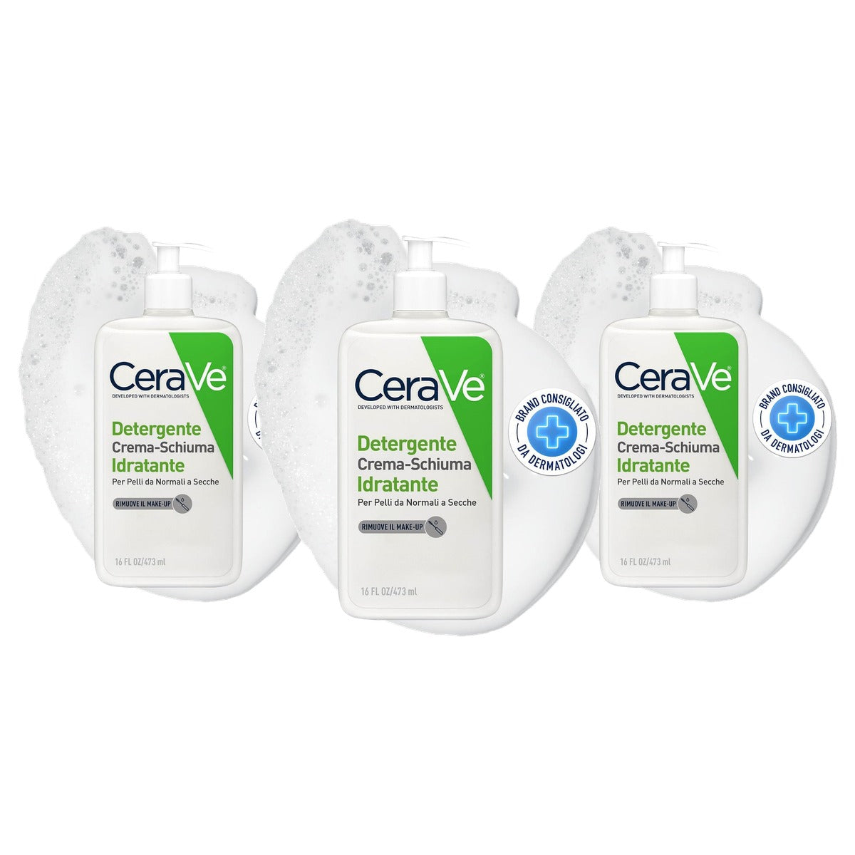 CeraVe Hydraterende Reinigingscrème-Schuim voor Normale tot Droge Huid 473 ml - 3-pack
