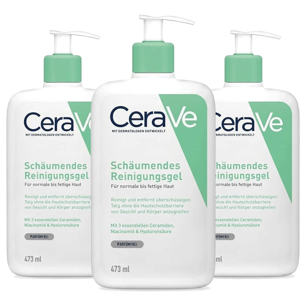 CeraVe Schuimende Reinigingsgel voor Gezicht en Lichaam, Wasgel 473 ml - 3-pack