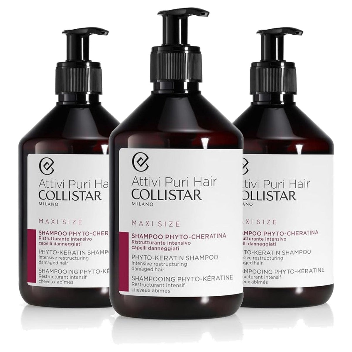 Collistar Attivi Puri Hair Phyto Keratine-Shampoo 500 ml - 3-pack