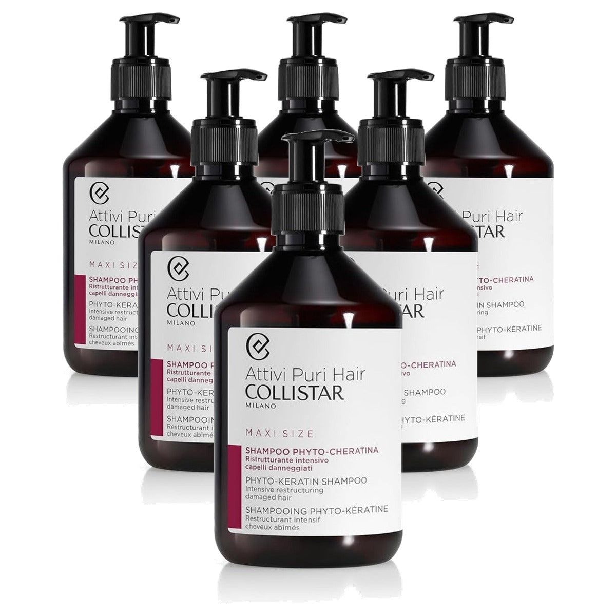 Collistar Attivi Puri Hair Phyto Keratine-Shampoo 500 ml - 6-pack