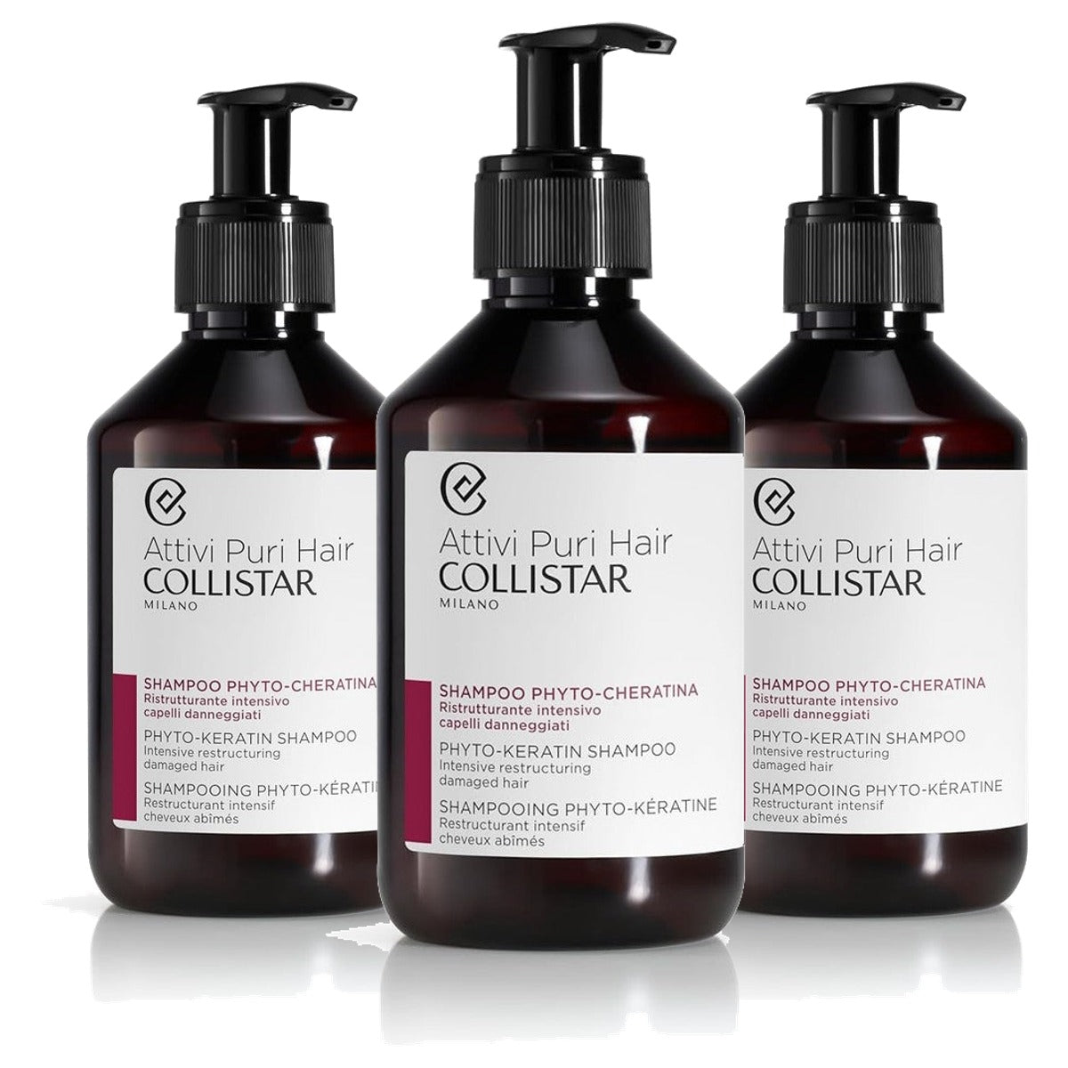 Collistar Fytokeratine Shampoo voor Beschadigd en Broos Haar 250 ml - 3-pack