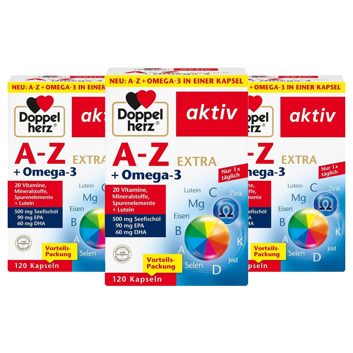 Doppelherz A-Z + Omega-3 Extra Multivitamine 120 Capsules - 3-pack