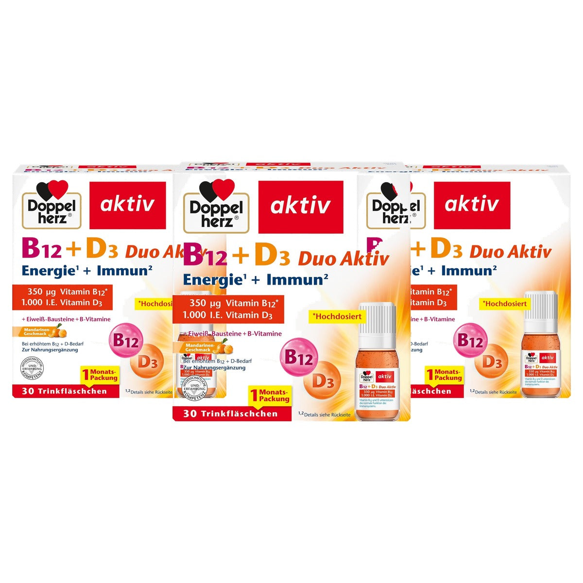 Doppelherz B12 + D3 Duo Actief met Mandarijnsmaak 30 Drinkflesjes - 3-pack