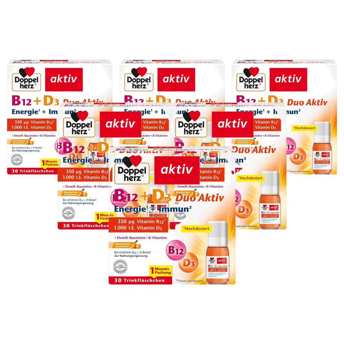 Doppelherz B12 + D3 Duo Actief met Mandarijnsmaak 30 Drinkflesjes - 6-pack