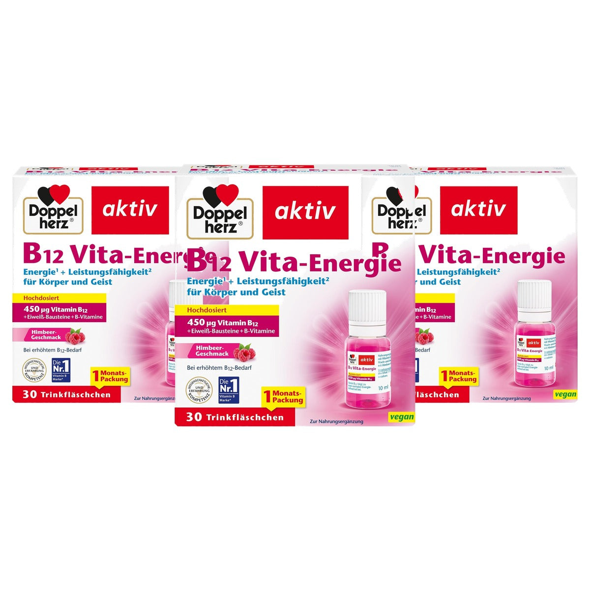 Doppelherz B12 Vita-Energie met Frambozensmaak 30 Drinkflesjes - 3-pack