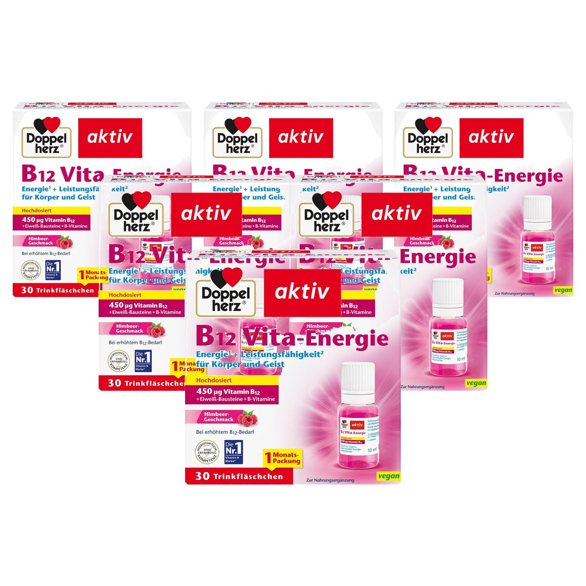 Doppelherz B12 Vita-Energie met Frambozensmaak 30 Drinkflesjes - 6-pack
