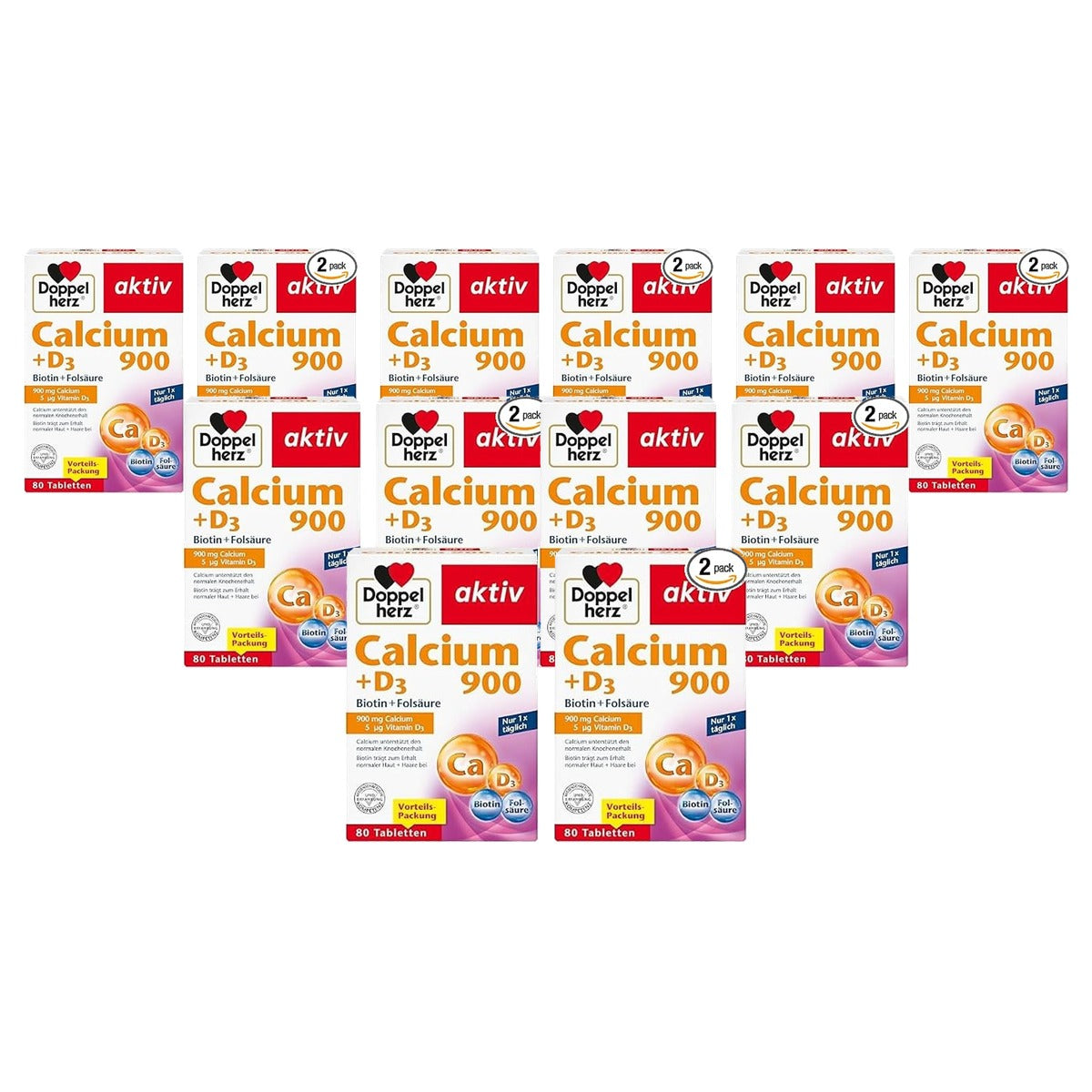 Doppelherz Calcium 900 + D3 + Biotine + Foliumzuur 2 x 80 Tabletten - 6-pack