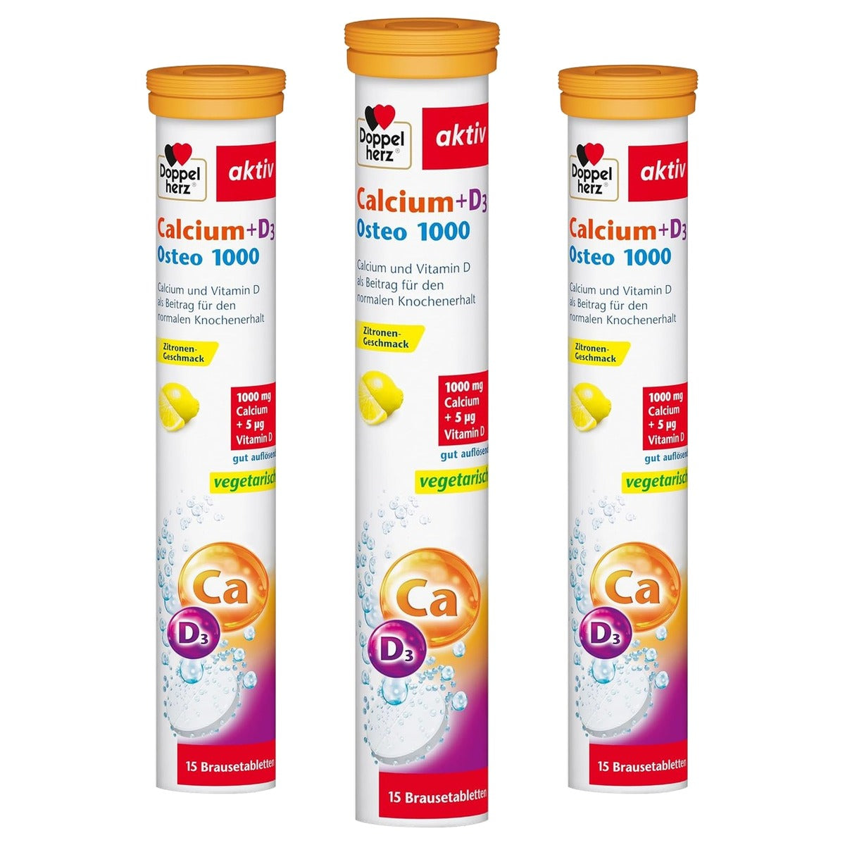 Doppelherz Calcium + D3 Osteo 1000 Citroensmaak 15 Bruistabletten - 3-pack