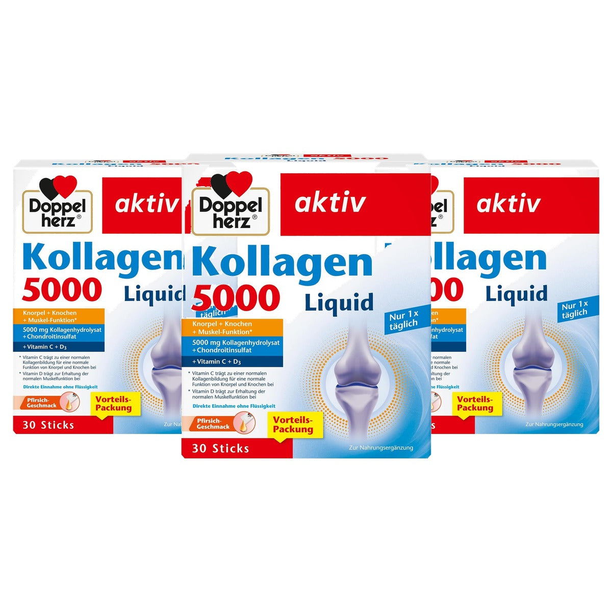 Doppelherz Collageen 5000 Liquid met Perziksmaak 30 Sticks - 3-pack