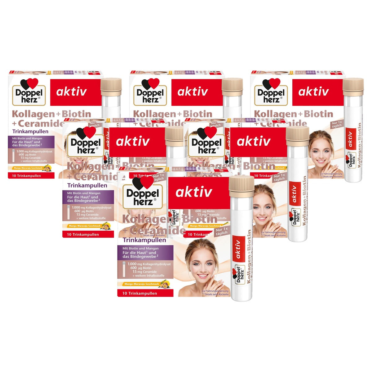 Doppelherz Collageen + Biotine + Ceramide Mango-Maracuja 10 Ampullen - 6-pack