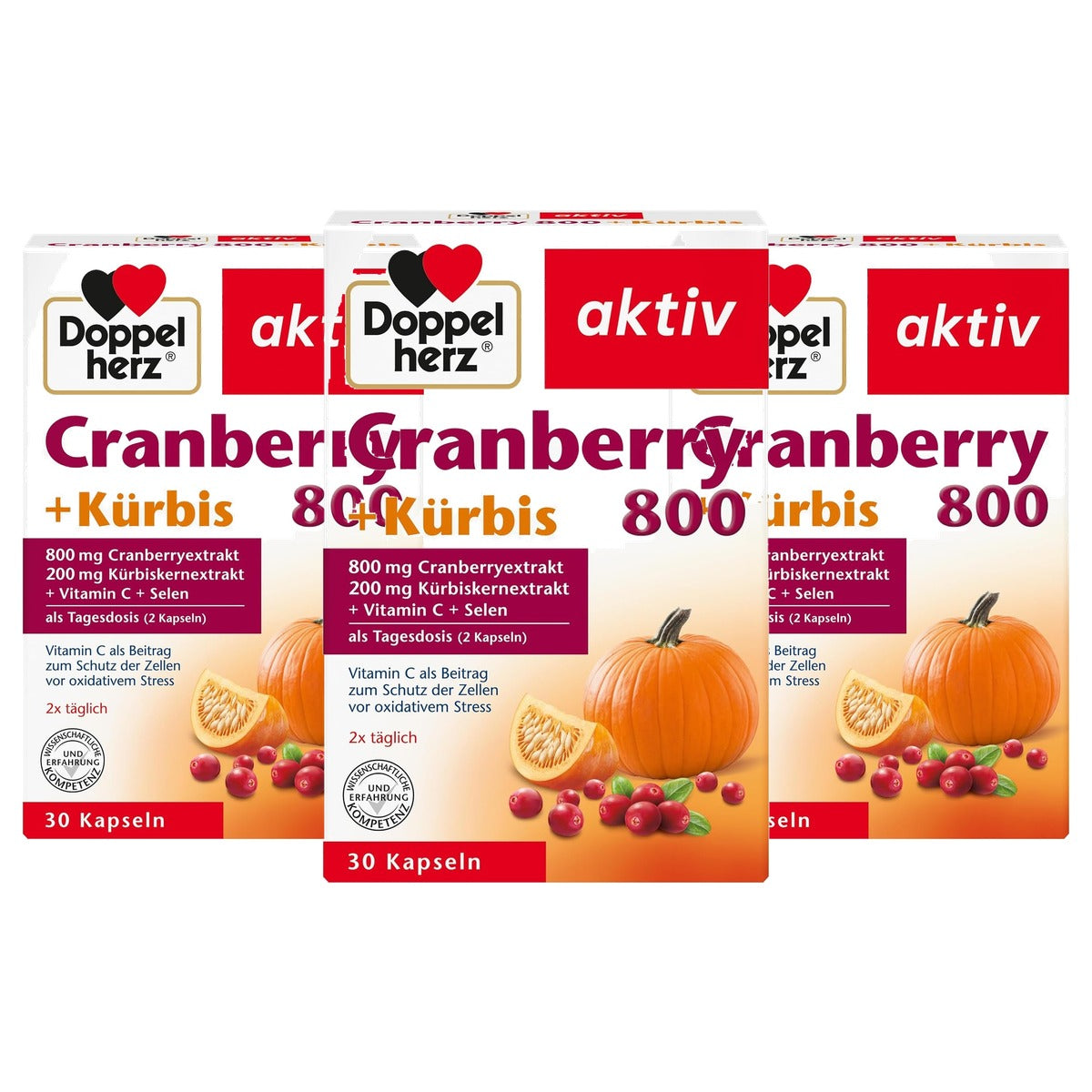 Doppelherz Cranberry 800 + Pompoen + Vitamine C + Selenium 30 capsules - 3-pack
