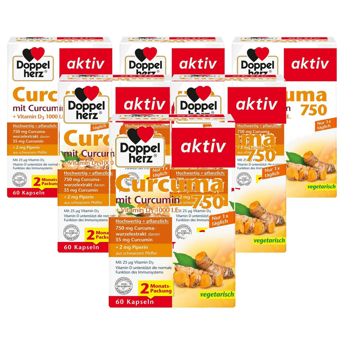 Doppelherz Curcuma 750 met Vitamine D3 60 Capsules - 6-pack