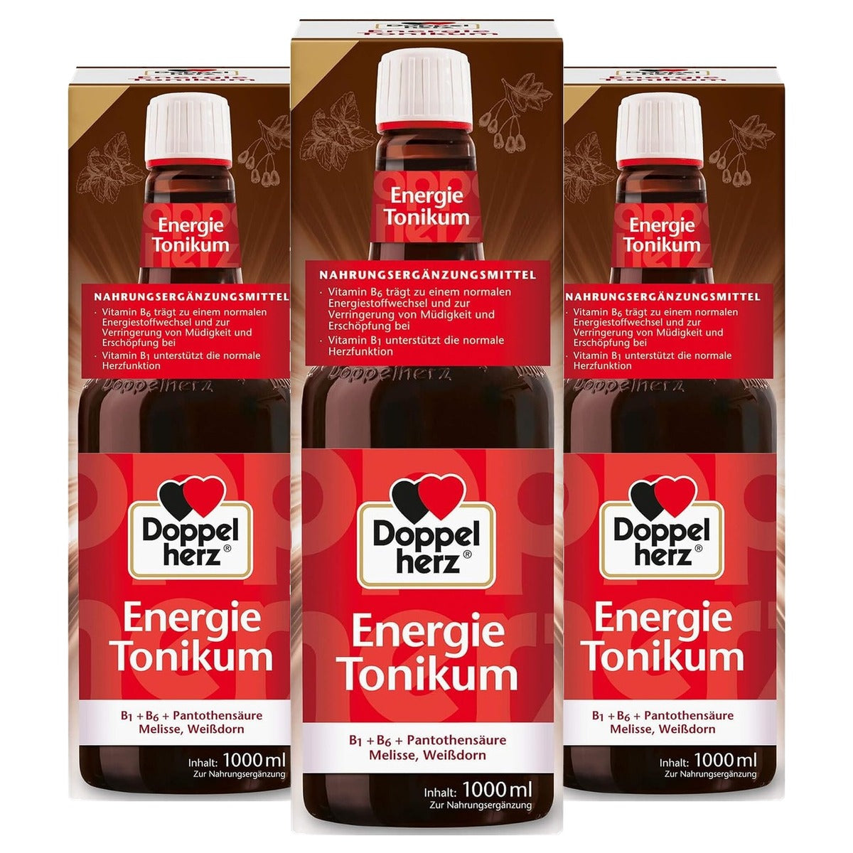 Doppelherz Energie Tonicum met B-vitaminen en Meidoorn 1000 ml - 3-pack