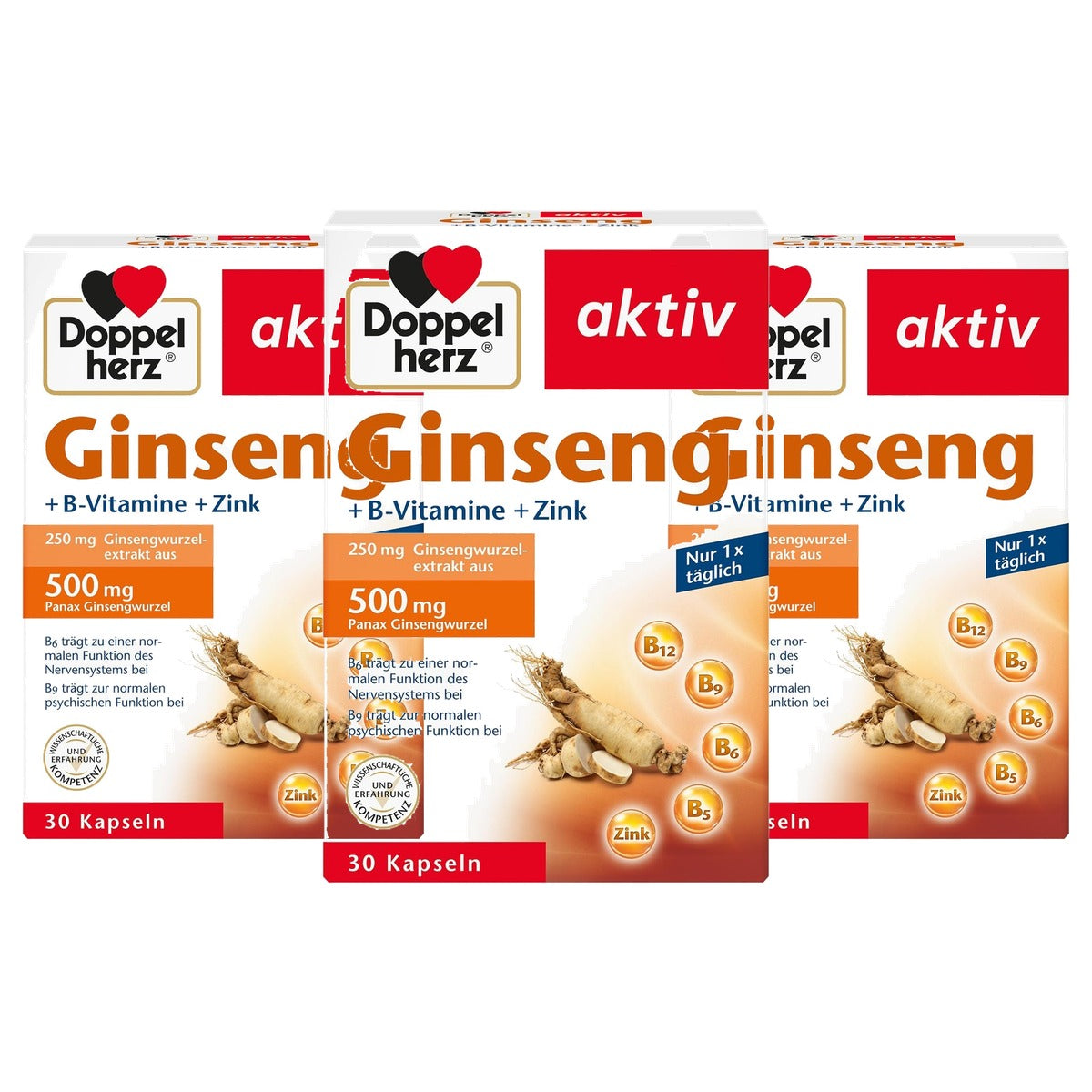 Doppelherz Ginseng + B-vitaminen + Zink 30 capsules - 3-pack