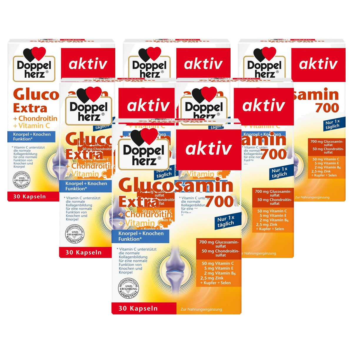 Doppelherz Glucosamine 700 Extra met Chondroïtine en Vitamine C 1 x 30 Capsules - 6-pack