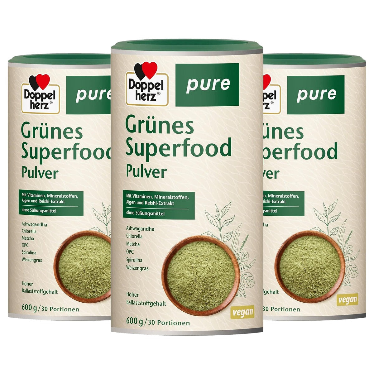 Doppelherz Zuiver Groen Superfood Poeder 600 g - 3-pack